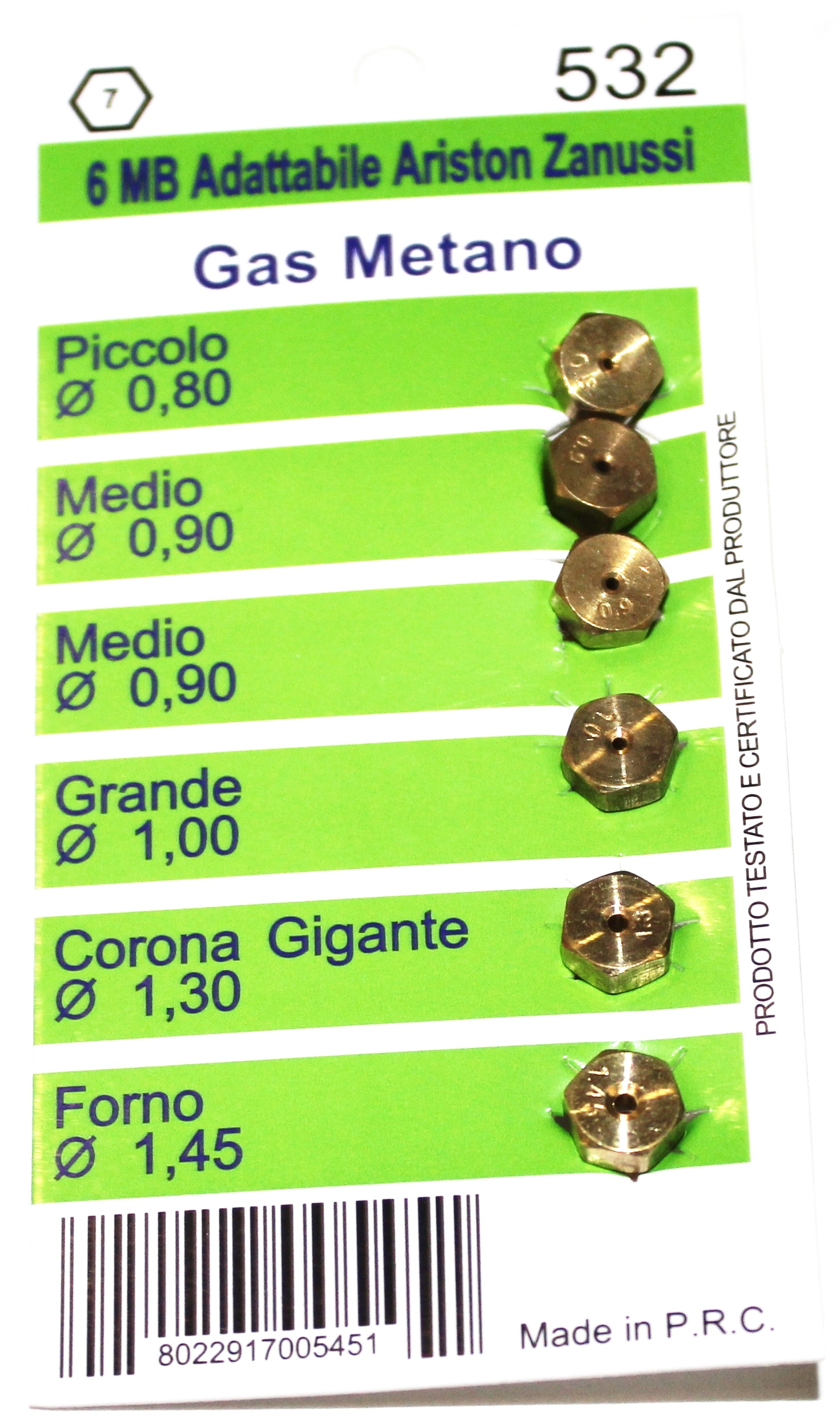 Комплект жиклёров для плит на баллонный газ Wo532