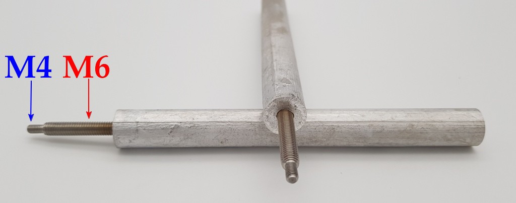 Анод с двойной резьбой (M4 7ММ и M6 30ММ), D16, L150