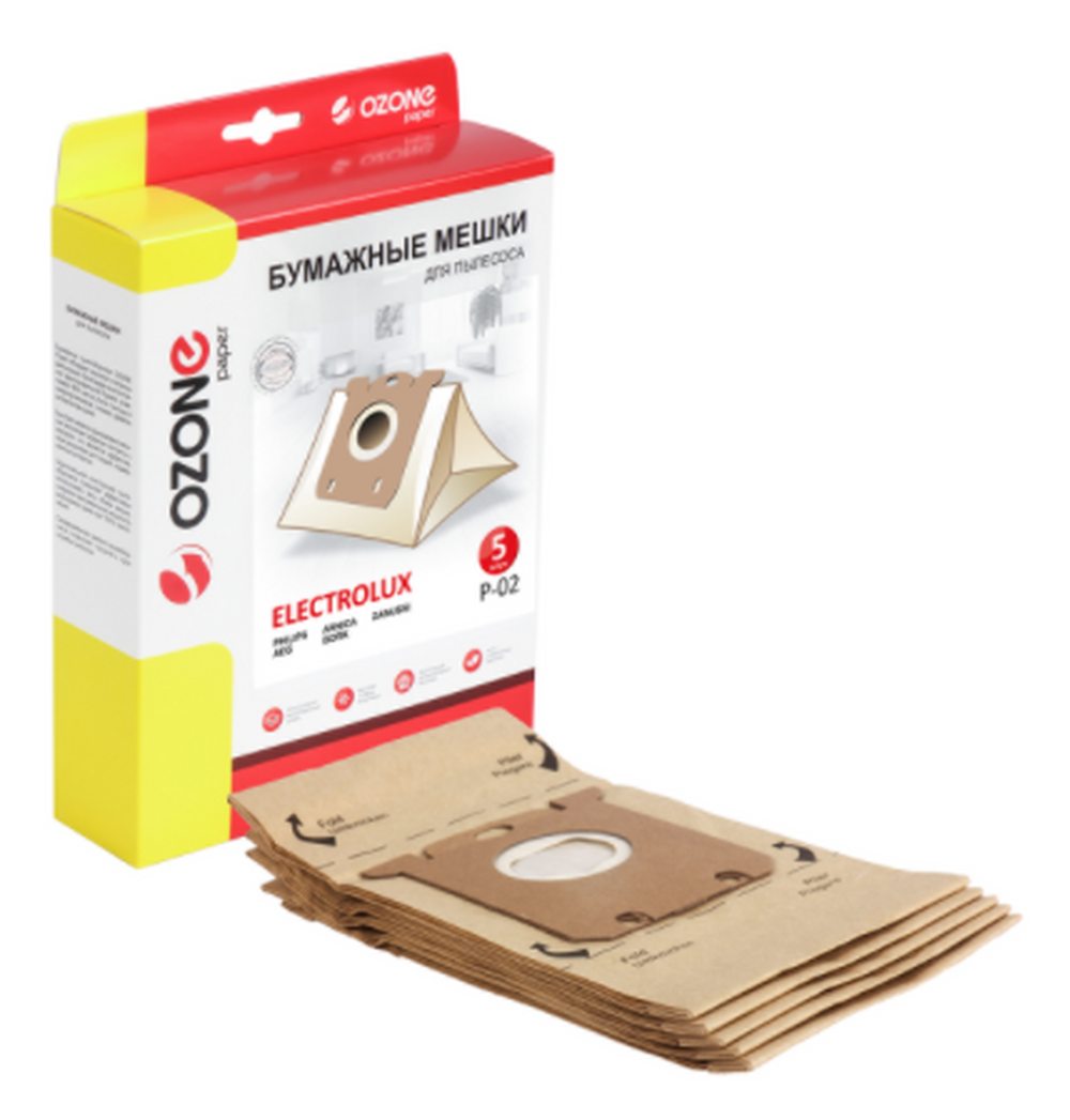 Мешки-пылесборники Ozone бумажные для пылесоса, 5 шт. P-02