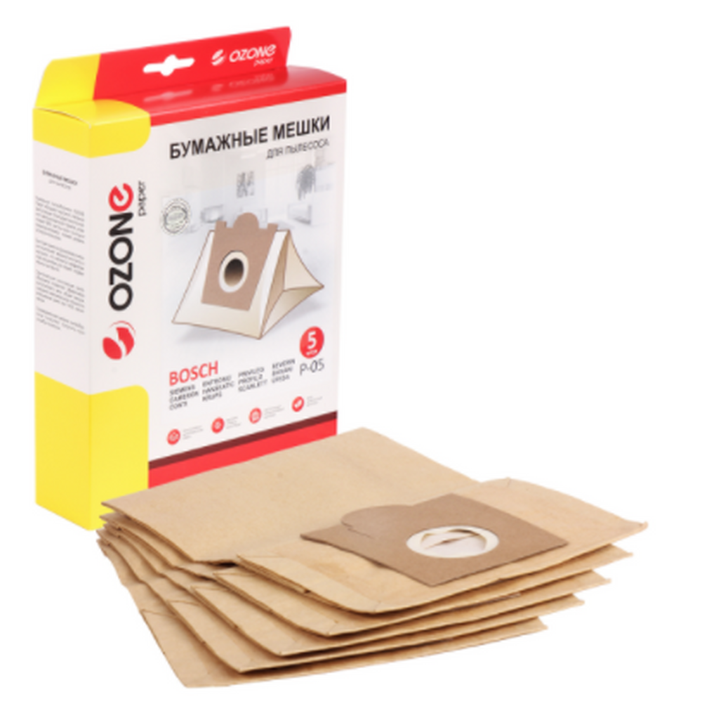 Мешки-пылесборники Ozone бумажные для пылесоса, 5 шт. P-05