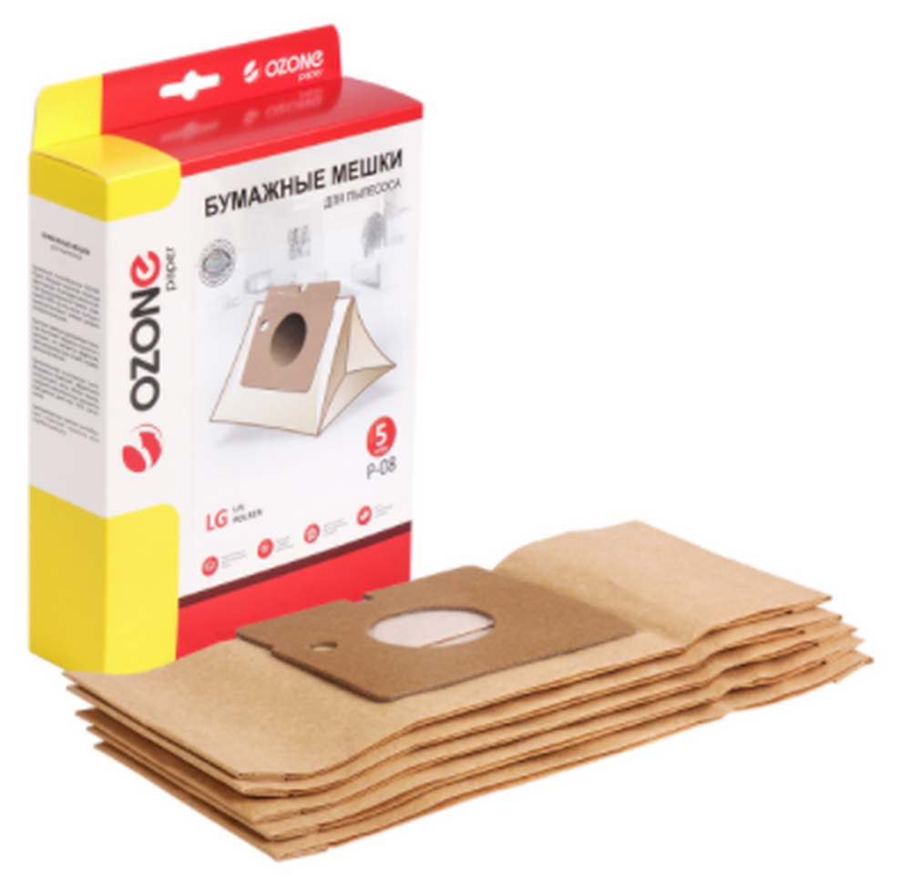 Мешки-пылесборники Ozone бумажные для пылесоса, 5 шт. P-08