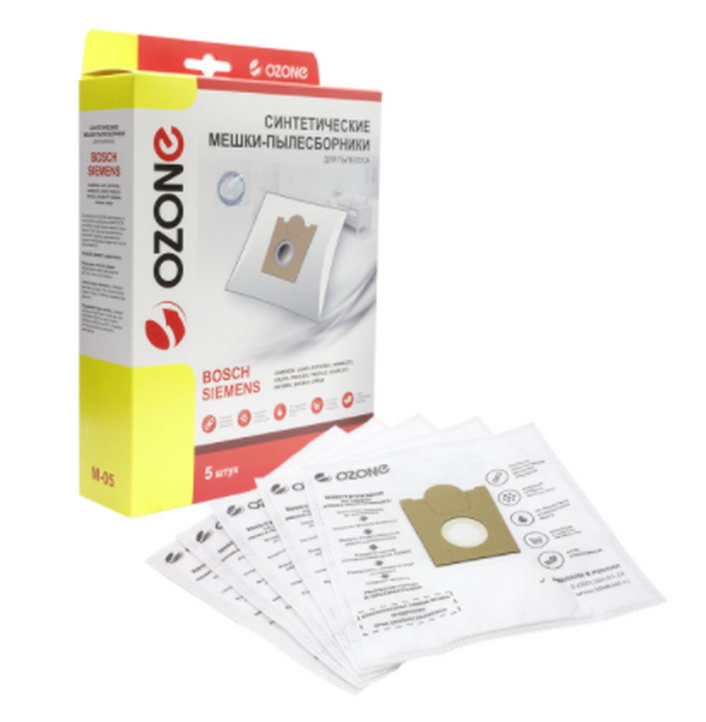Мешки-пылесборники Ozone синтетические для пылесоса, 5 шт. M-05