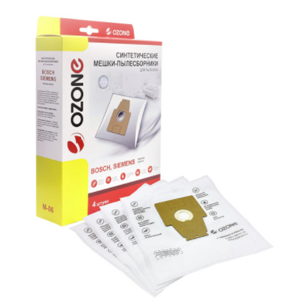 Мешки-пылесборники Ozone синтетические для пылесоса, 4 шт. M-06
