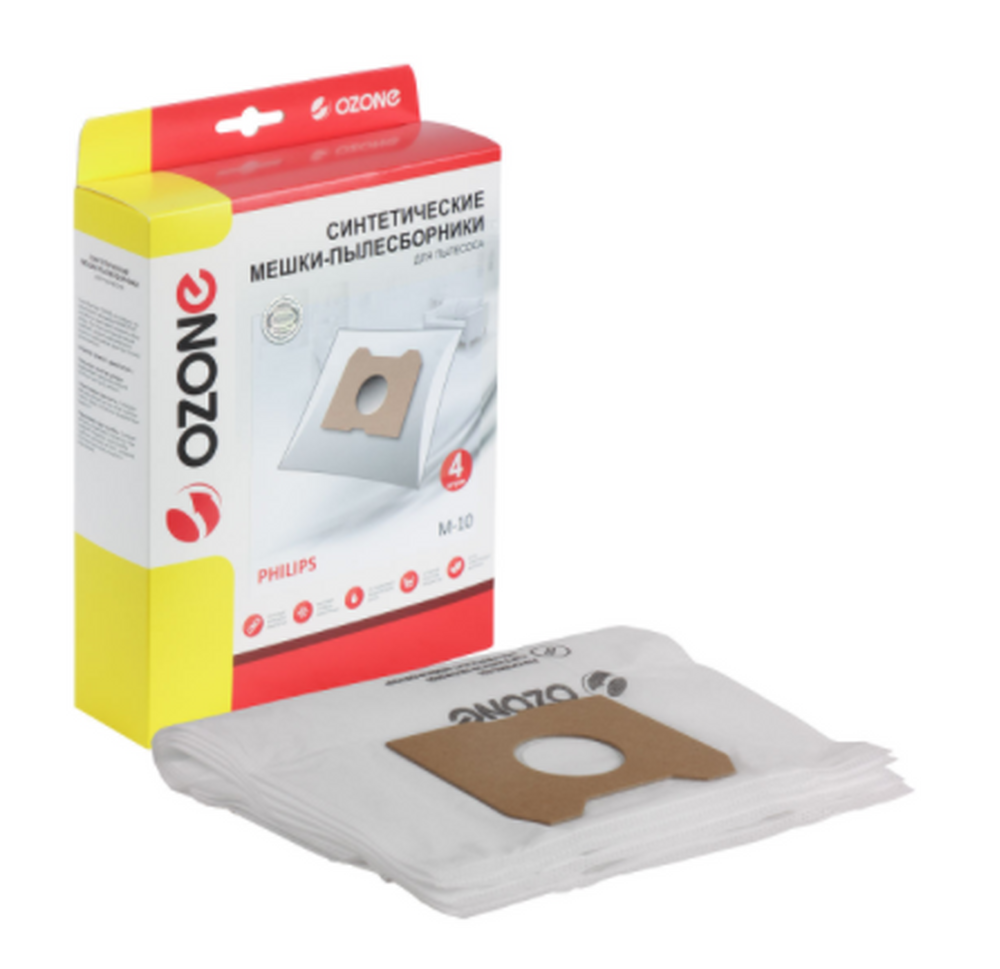 Мешки-пылесборники Ozone синтетические для пылесоса, 4 шт, M-10