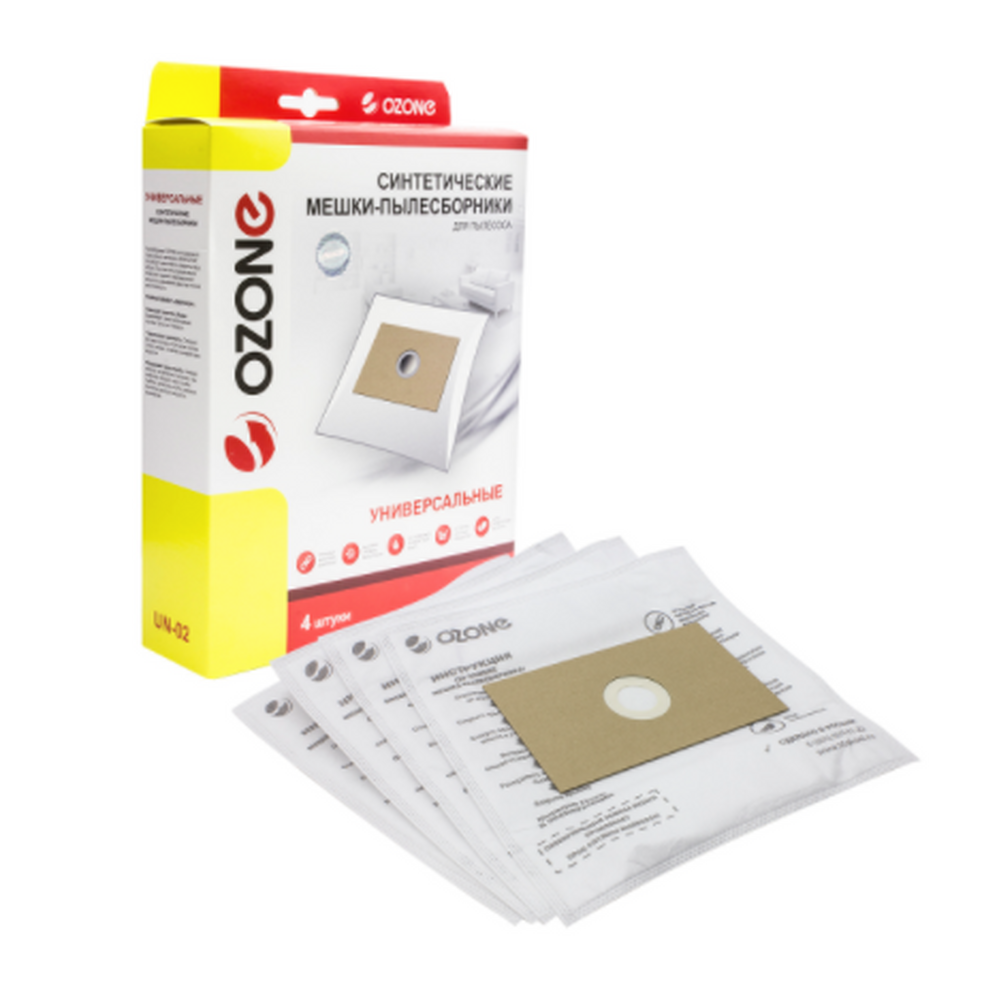 Универсальные мешки-пылесборники Ozone для пылесоса, фланец 120х190, диаметр отверстия 50 мм, UN-02