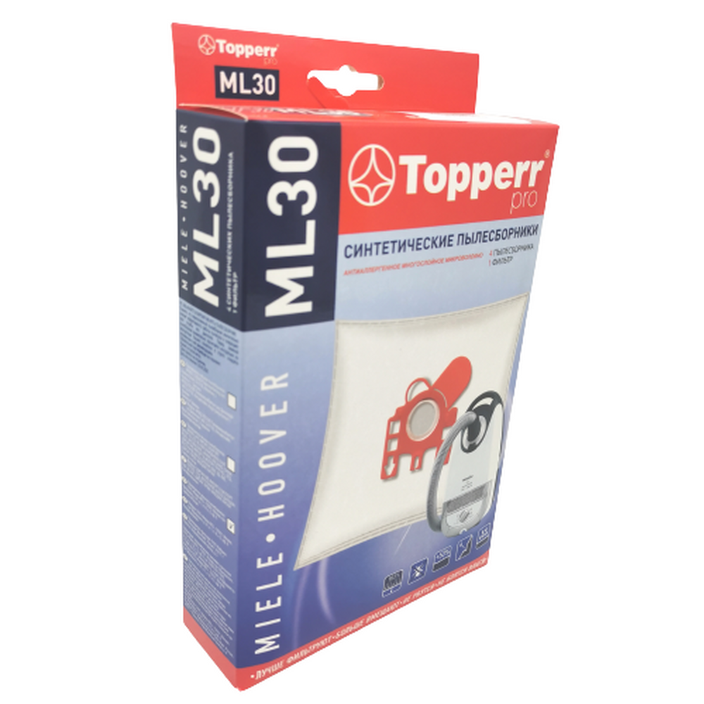 ML 30 Topperr Пылесборник синтетический для пылесоса Miele, Hoover (Тип HR30, J/M/N/F/G), 4 шт.в ед. 1410