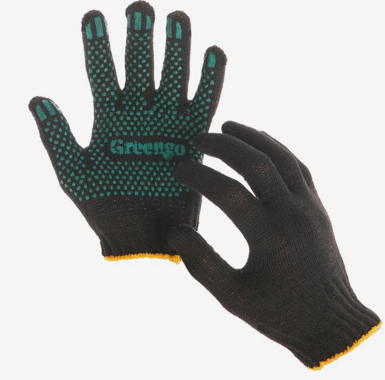 Перчатки, х/б, вязка 7 класс, 4 нити, размер 9, с ПВХ точками, чёрные