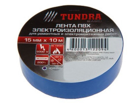Изолента TUNDRA, ПВХ, 15 мм х 10 м, 130 мкм, синяя
