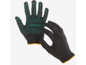 Перчатки, х/б, вязка 7 класс, 4 нити, размер 9, с ПВХ точками, чёрные